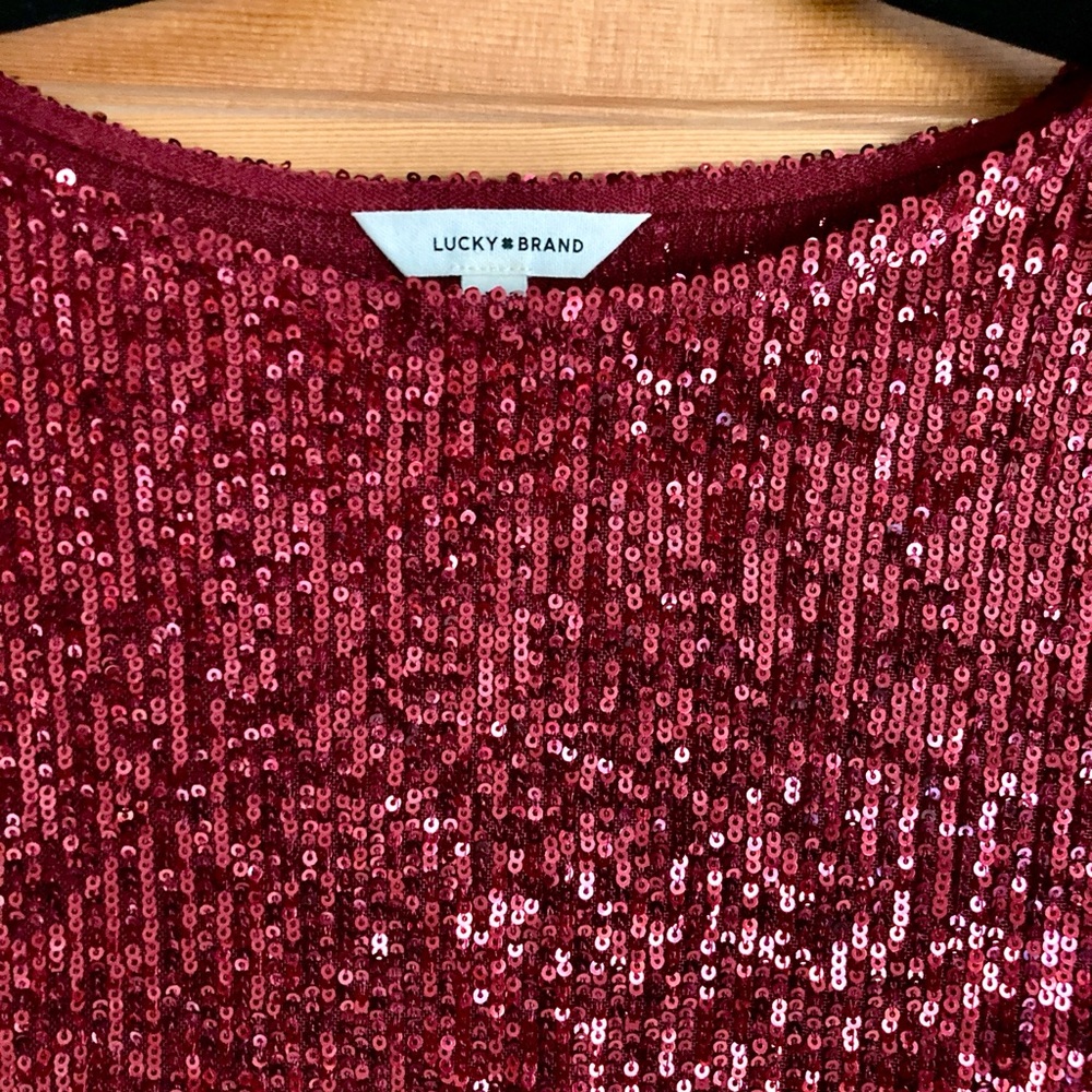 NWT Lucky Brand Sequin Long Sleeve Top - Red - Picture 2 of 8